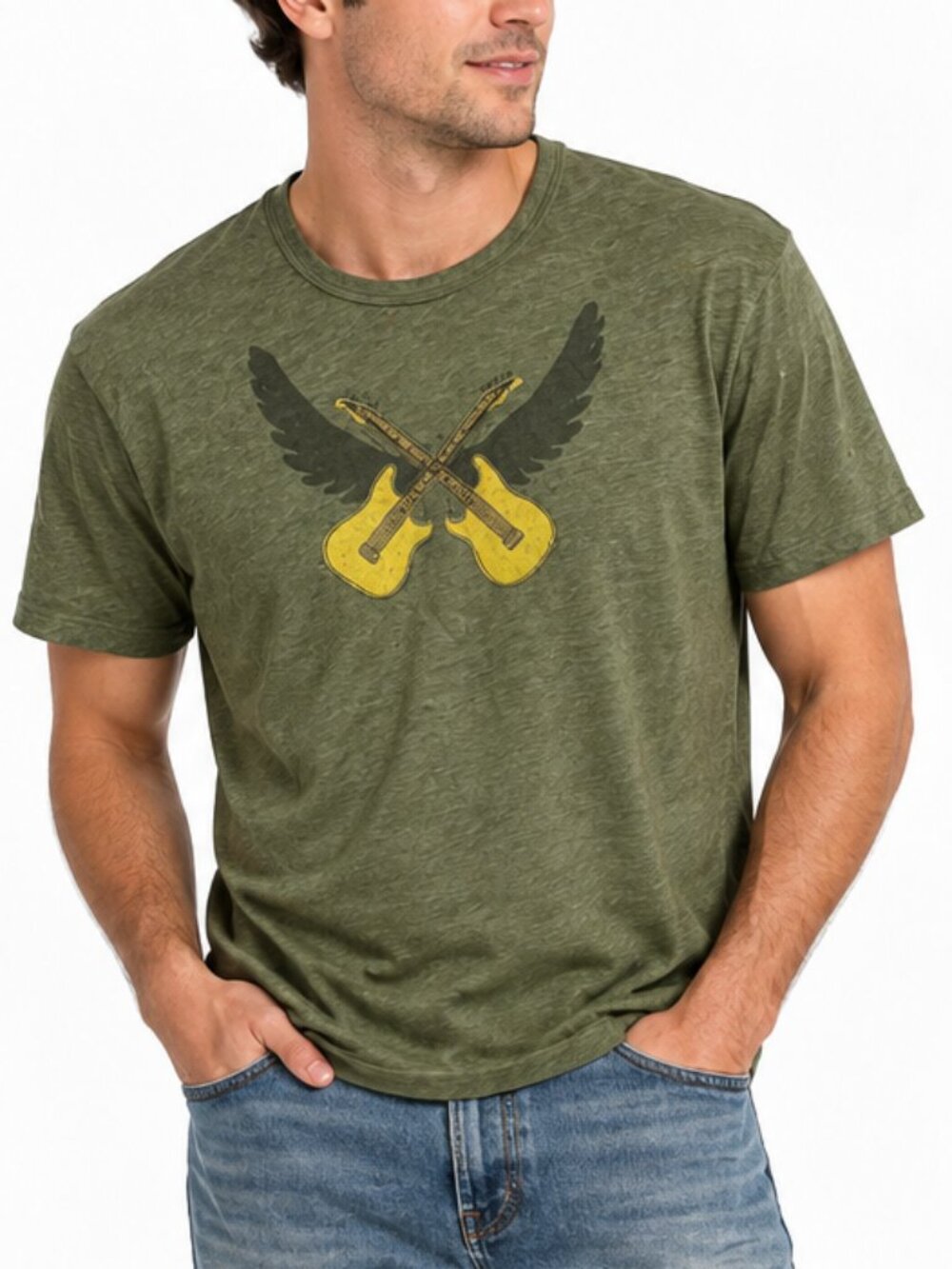 John Varvatos Star USA Crossed Guitar Wings Graphic T-Shirt Green Size L